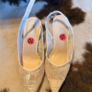 Elegant Cream Lace Slingback Heels